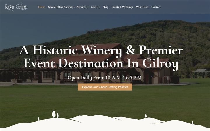 Screenshot of the Kirigin Cellars website built by CELLTOB